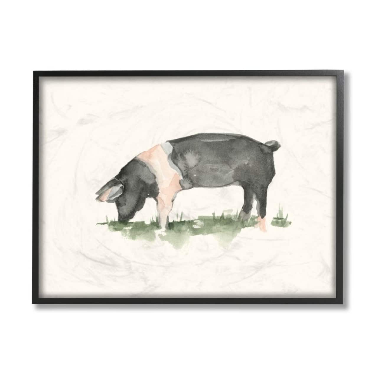 Stupell Industries Farm Pig Grazing in Field Wall Art in Black Frame